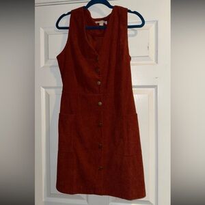 Corduroy Button-Front Dress - Rust